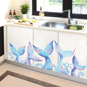 Watercolor whale tail wall stickers for kids room with blue and purple gradient effects