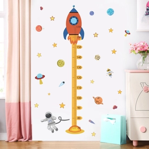 Cartoon space rocket and astronaut height chart wall sticker for kids room decor