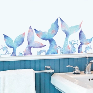 Watercolour mermaid tail wall decals in blue and pink for children's room decoration