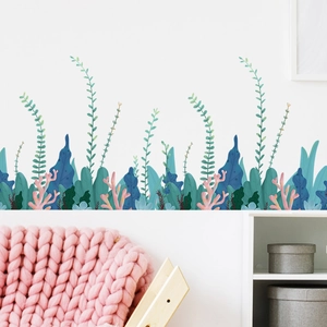 Cartoon seaweed wall decals featuring blue and green leaves for children's room decor