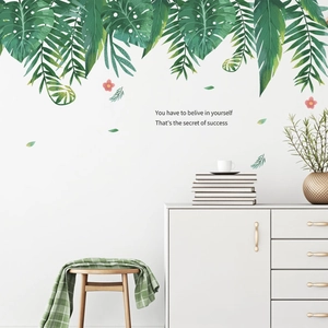 Tropische Grüne Blätter Wandtattoo PVC Monstera Palmblatt Aufkleber Mit Inspirierendem Zitat Für Schlafzimmer Wohnzimmer Deko
