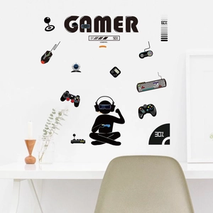 Adesivi murali gamer con silhouette giocatore VR e controller per decorazione camera