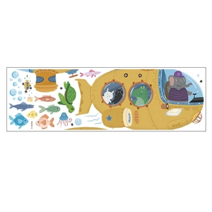Détail de stickers muraux sous-marins avec éléphant, crocodile et poissons