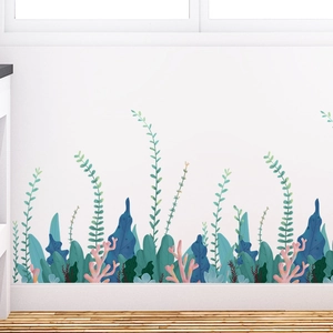 Nautical seaweed wall decal for kids room featuring hand-painted coral and sea plants