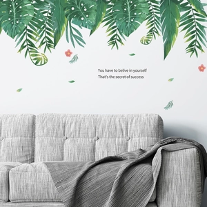 Wandsticker mit tropischen grünen Blättern und Zitat für die Wohnzimmer Wanddekoration