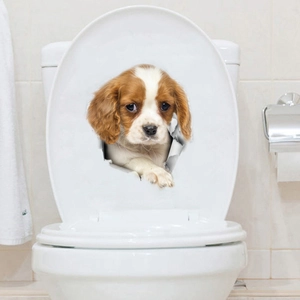Sticker mural 3D chiot réaliste avec Cavalier King Charles Spaniel pour la décoration
