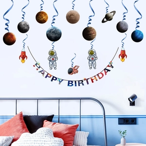Weltraum-Geburtstagsdeko-Set mit Astronauten Planeten und Happy Birthday Wandaufklebern