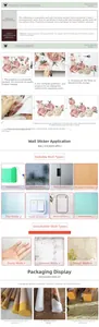 Detail of pink peony flower wall decals showing the layout and easy application instructions
