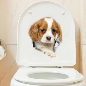 Sticker mural 3D chiot King Charles Spaniel avec effet de trou cassé réaliste décor