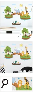 Detail of vibrant safari animals wall sticker with giraffe, elephant and lion designs