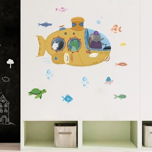 Stickers muraux sous-marin cartoon avec animaux et poissons pour chambre d'enfant