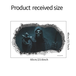 Detailed dimensions of 3D Halloween skeleton wall sticker measuring 60cm by 40cm