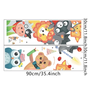 Detailed sheet showing 30x90cm cartoon animal wall stickers with lions and owls
