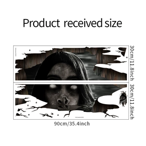 Detailed view of Halloween wall stickers with dimensions for terrifying home decor