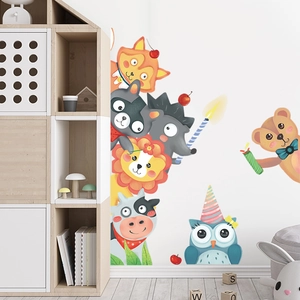 Cartoon Animal Wall Stickers For Kids Room Nursery PVC Self Adhesive Fox Lion Cow Party Birthday Theme Wall Decal
