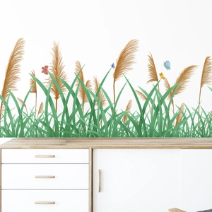 Green grass and colorful butterflies wall sticker for living room and hallway decor