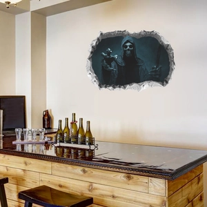 Detailed 3D wall sticker showing a skull breaking through the wall for Halloween decor