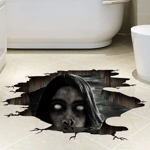 3D Halloween wall sticker featuring an eyeless ghost woman breaking through the floor