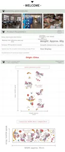 Detailed size specifications for a self-adhesive cartoon unicorn wall sticker decoration