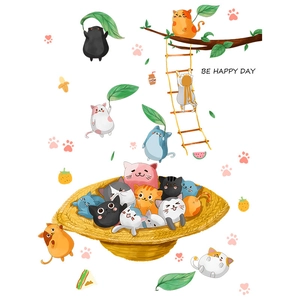 Détails d'autocollants de chats mignons à l'aquarelle avec empreintes de pattes pour mur