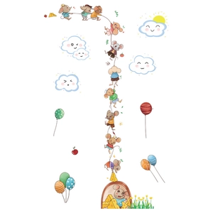 Detail view of cartoon mouse wall stickers with soft hand-drawn illustrations for kids room