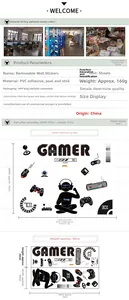 Detail showing removable PVC gaming wall sticker dimensions and Gamer controller layout