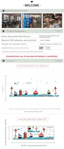 Detail of nautical wall stickers set with lighthouse and sailboat designs for kids room