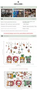 Detailed size and layout chart for cartoon cat removable PVC wall stickers