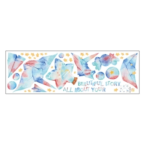 Detail of star and paper crane wall stickers in watercolor style for children rooms