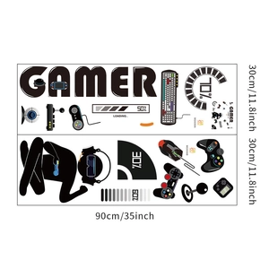 Detail view of Gamer wall stickers set with controller keyboard and loading bar graphics