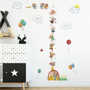 Cartoon mouse and cheese wall stickers for kids nursery decor with clouds and balloons