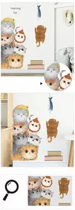 Detail display of cartoon stacked cats wall sticker with soft hand-drawn illustration style