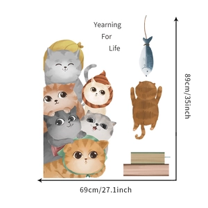 Detail view of cartoon cats wall sticker with dimensions 89cm by 69cm for kids room decor