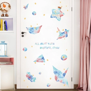 Watercolor origami stars and paper cranes wall decals for children room DIY decor