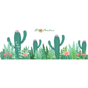 Detail view of wild cactus and flamingo wall stickers with vibrant tropical plants