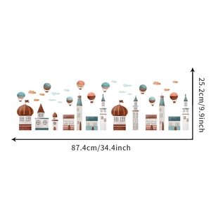 Cartoon castle town wall decal with dimensions 87.4x25.2cm for nursery wall decor