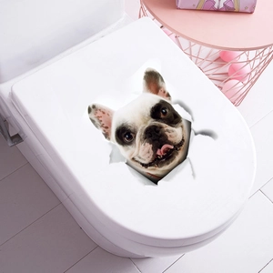 Adesivo murale 3D Bulldog Francese con effetto buco realistico per WC e decorazione casa