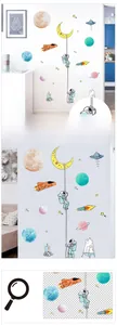Detailansicht der handgezeichneten Aquarell-Astronauten-Wandaufkleber fürs Kinderzimmer