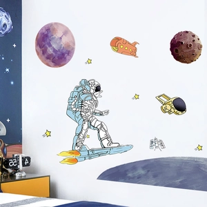 Cartoon astronaut and space planet wall stickers for kids bedroom decor