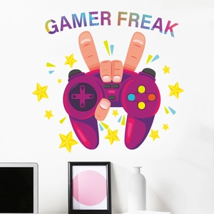 Gamer Freak cartoon game controller wall sticker for boys' room gaming room decor