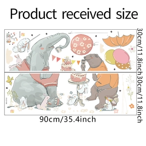 Detailed sheet layout of elephant and bear wall stickers with exact dimension markings