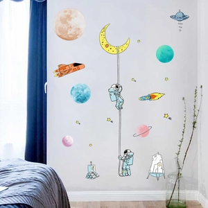 Weltraum Astronauten und Planeten Wandtattoo Set für kreative Kinderzimmer Deko