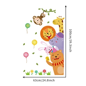 Cartoon animal wall decal dimensions showing lion and giraffe measuring 100x63 cm
