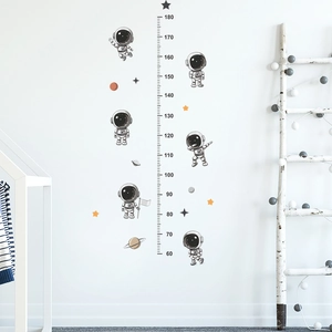 Cartoon Astronaut Height Chart Wall Sticker For Kids Bedroom Space Theme PVC Growth Measurement Decal Nursery Wall Art Decor