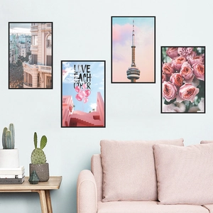 Sticker Mural Romantique Rose Rose Architecture Ville Citation PVC Imperméable Poster DIY Pour Chambre Salon Décoration