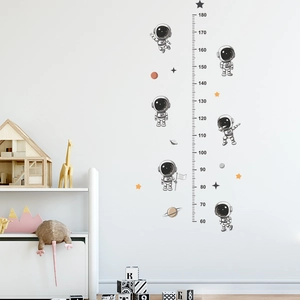 Detailed astronaut growth chart wall sticker measuring height from 60cm to 180cm on nursery wall