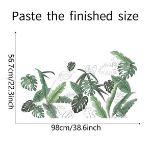 Plan détaillé montrant les dimensions des stickers muraux feuilles tropicales aquarelle