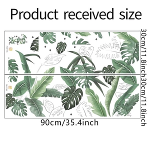 Détail montrant les dimensions de deux rouleaux de stickers muraux feuilles tropicales