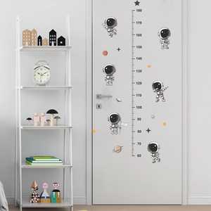 Cartoon astronaut height growth chart wall sticker for kids bedroom from 60cm to 180cm