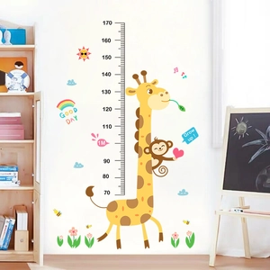 Cartoon giraffe and monkey height measurement wall sticker for kids room decor